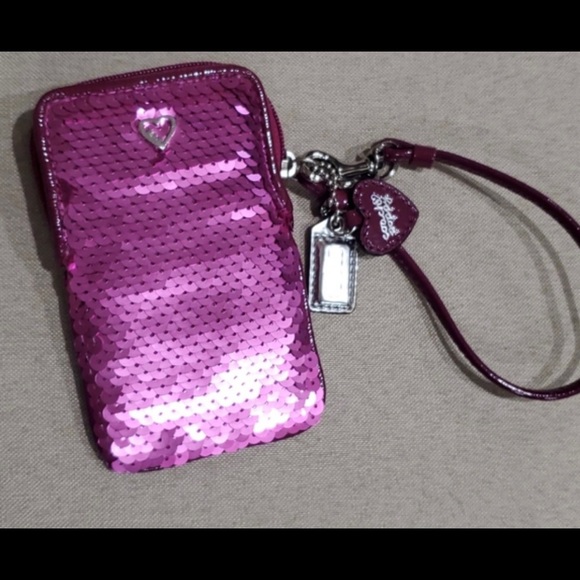 Coach POPPY pink sequin phone wristlet